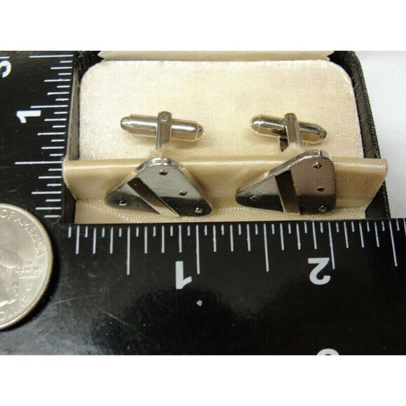 Cufflinks Styled by Fifth Avenue Silver Tone Triangle Wedding Tux Vintage - Picture 9 of 11